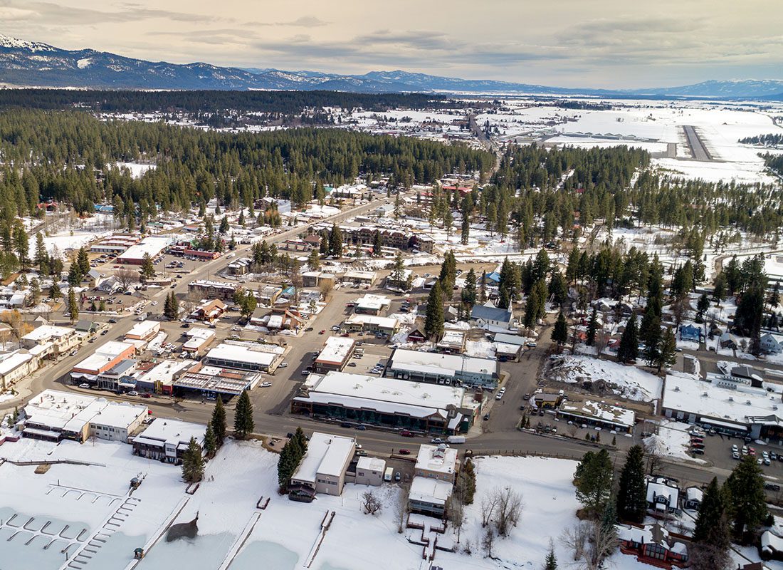 McCall, ID - Aerial View of McCall, ID in the Winter